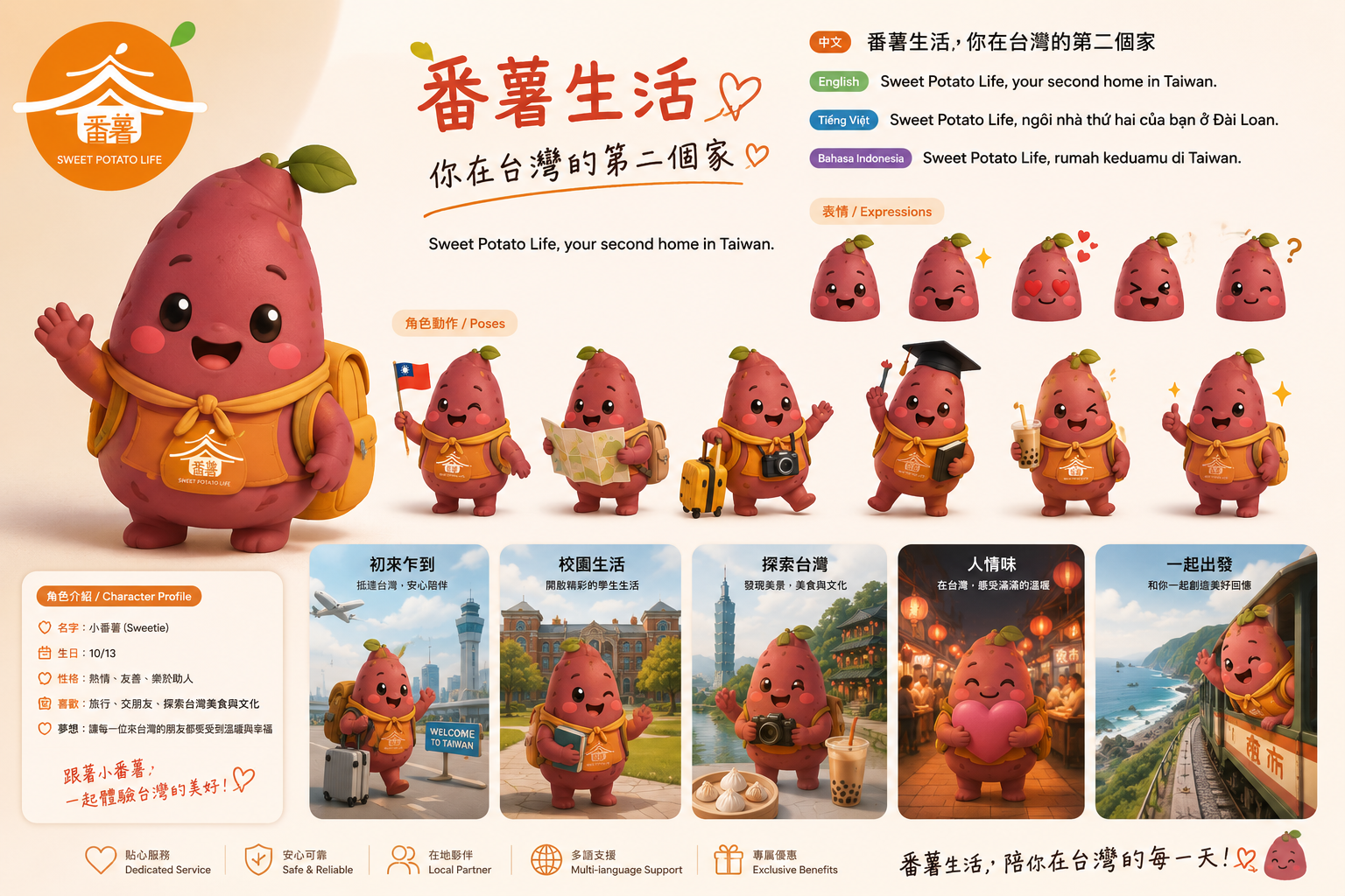 Sweet Potato mascot exploring Taiwan